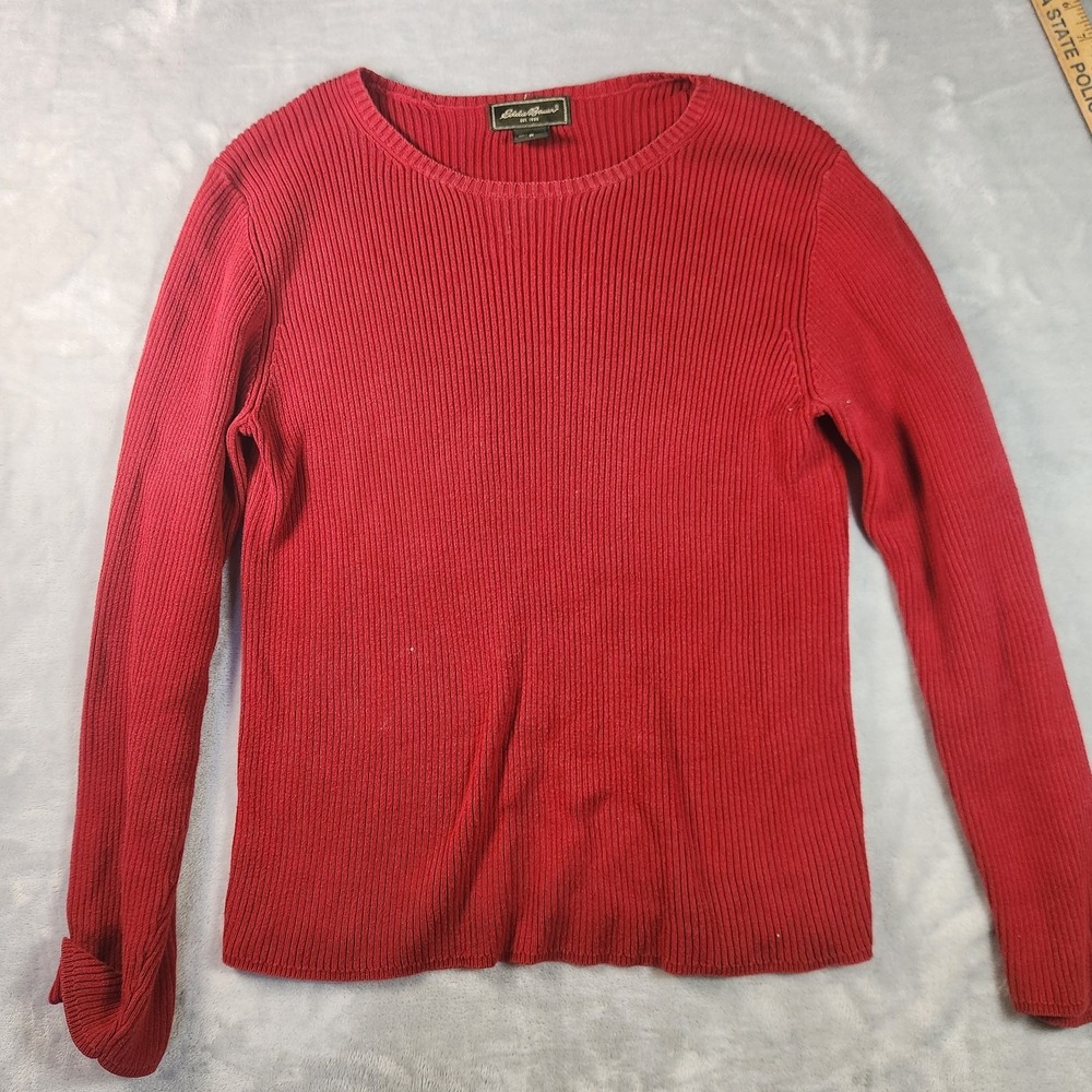 Eddie Bauer Ribbed Scoop Neck Long Sleeve Knit Sweater Top‎ Red size Medium